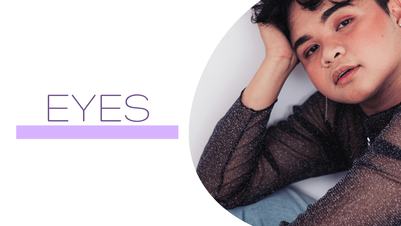 the title eyes with an image of a individual wearing eye makeup