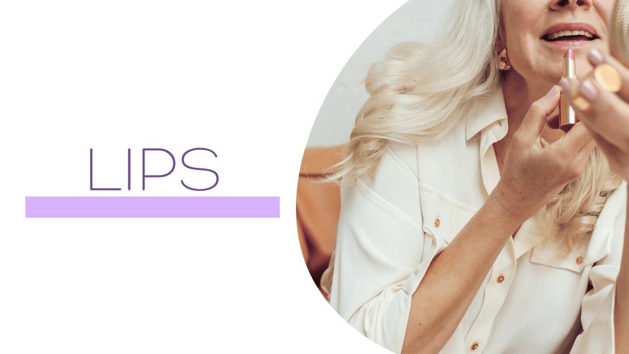 the title lips with an image of an elder woman applying lip makeup